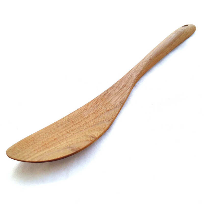 Natural KOUPREY Brown K Wood Round Bevelled Spatula Fish Flipping Frying Turnera Spatula