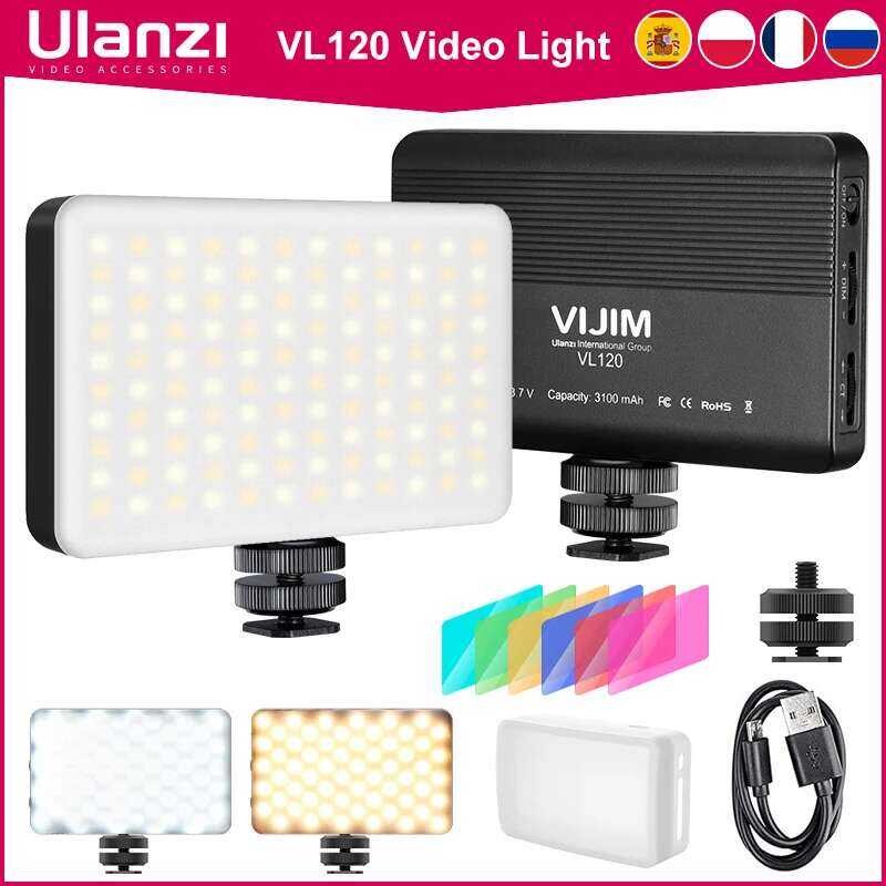 LED ไฟวิดีโอ Ulanzi Vijim VL120 3200K-6500K พร้อมซอฟต์บ็อกซ์และฟิลเตอร์สี RGB สำหรับการประชุมทางวิดี