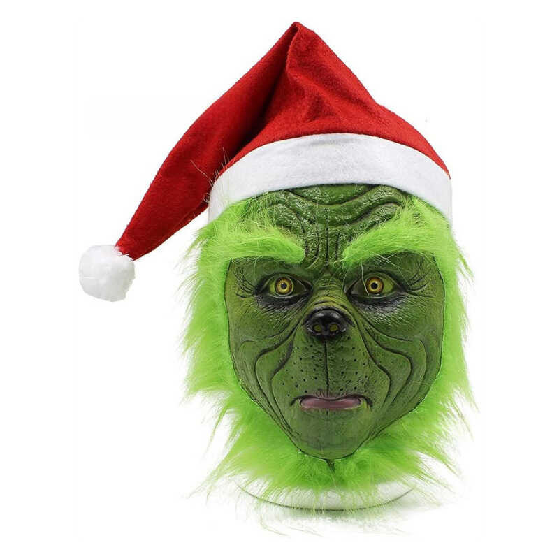 2024New Green-Ed Grinch Latex Halloween Ball F Dress Up Props Party Performance Costume Headgear