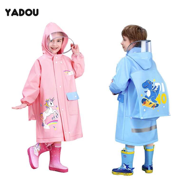 ❤ YADOU เสื้อกันฝนกันน้ำเด็กพร้อมถุงคลุมกระเป๋าแบ็คแพ็คสำหรับกิจกรรมกลางแจ้ง