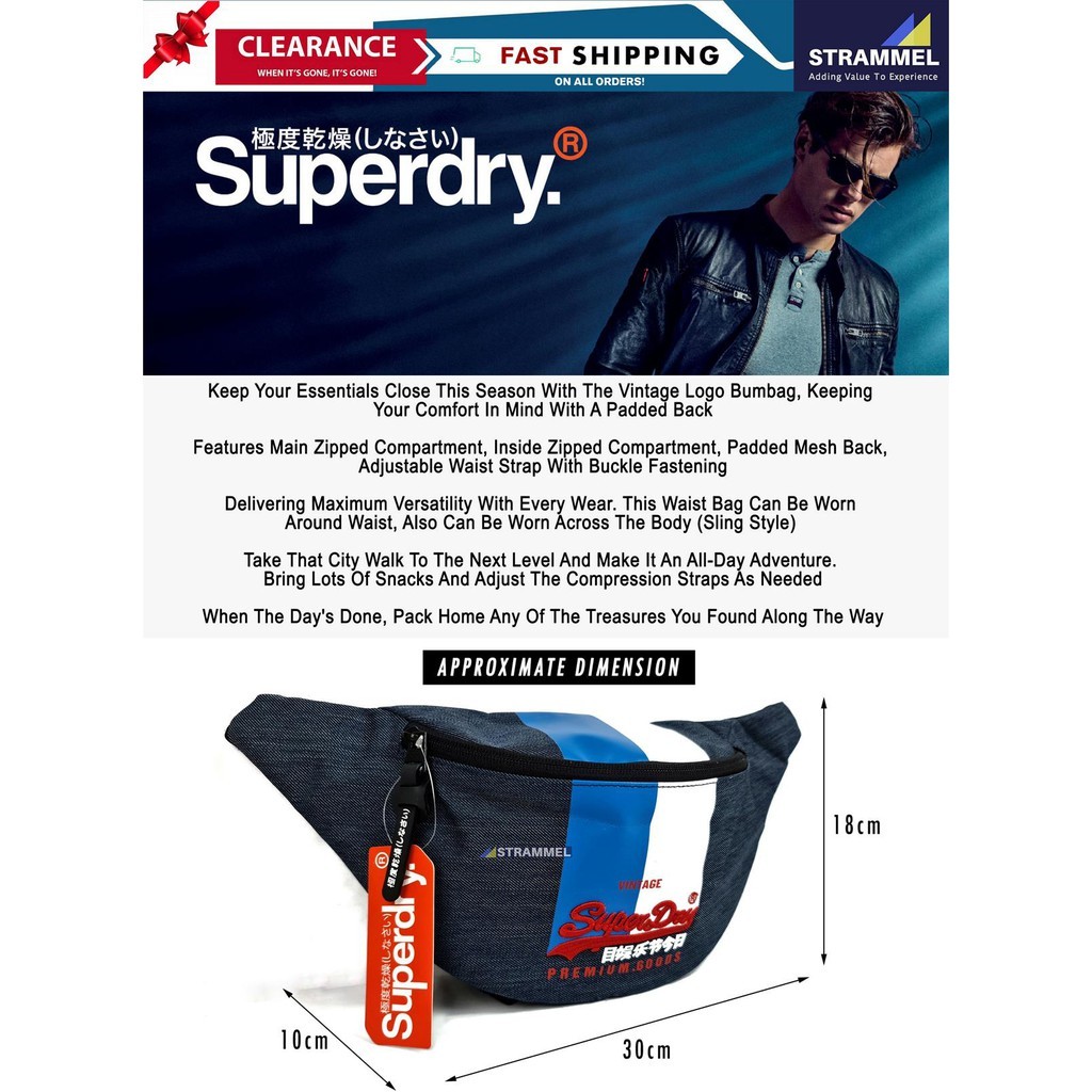 Superdry Vintage Logo Bum Bag กระเป๋าคาดเอว Hip Pack Pouch Bag กระเป๋าสะพายข้าง