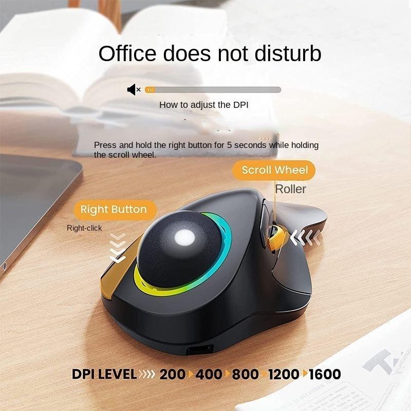 Track ball mouse เมาส์สามโหมดไร้สายสํานักงานบลูทูธเมาส์เงียบตามหลักสรีรศาสตร์แนวตั้งวาด CAD เมาส์