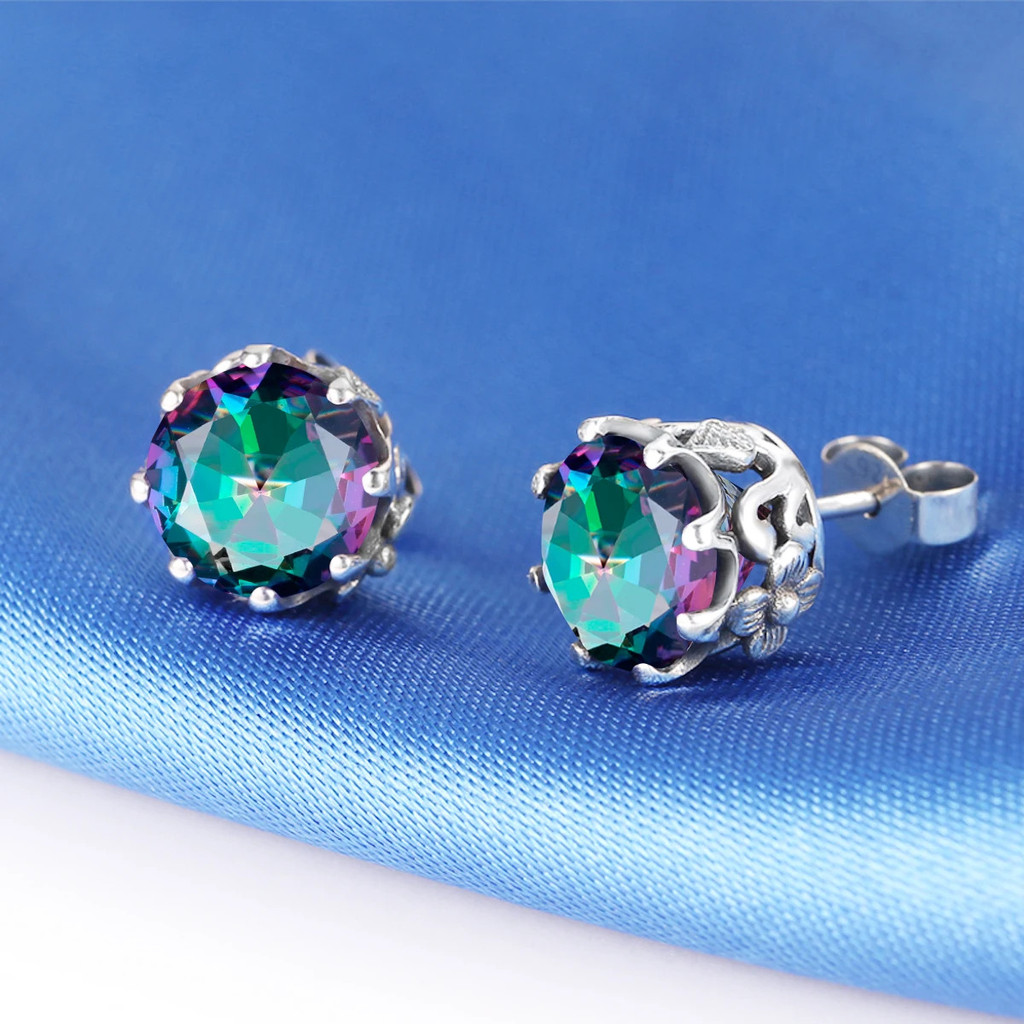 Sier SIERCHAKRA 100% Stud For Women Mystic Topaz Gemstone Earrings wer Vintage Fine Jewelry Valenti