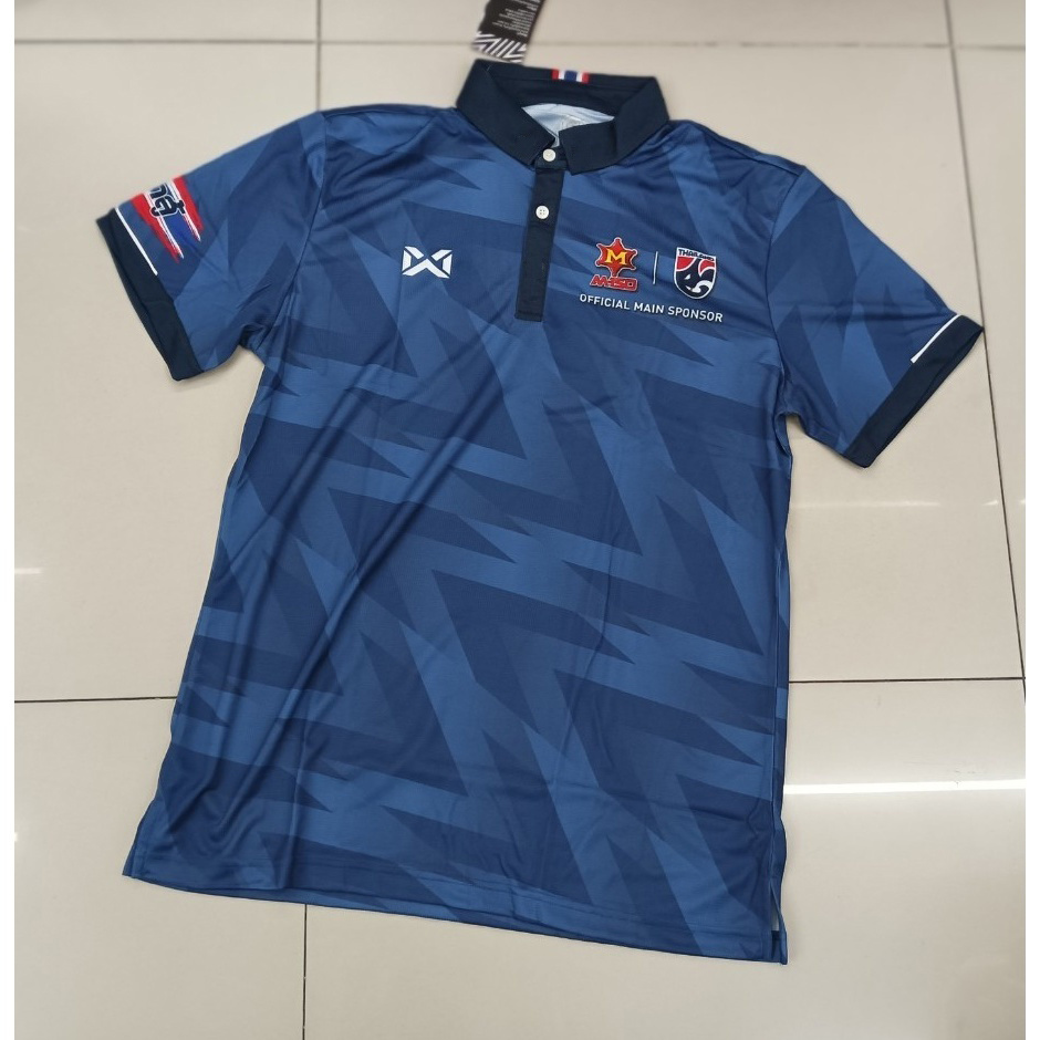 Warrix ของแท้ เสื้อโปโล ช้างศึก 150 ลายมุมฉาก สีน้ำเงิน