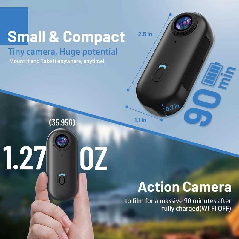 4K กล้องแอคชั่น Mini WIFI 128GB Thumb POV เครื่องบันทึกวิดีโอพกพาพร้อมกล้องกันน้ำ IPX7 ติดหมวกสำหรับ thumbnail 3