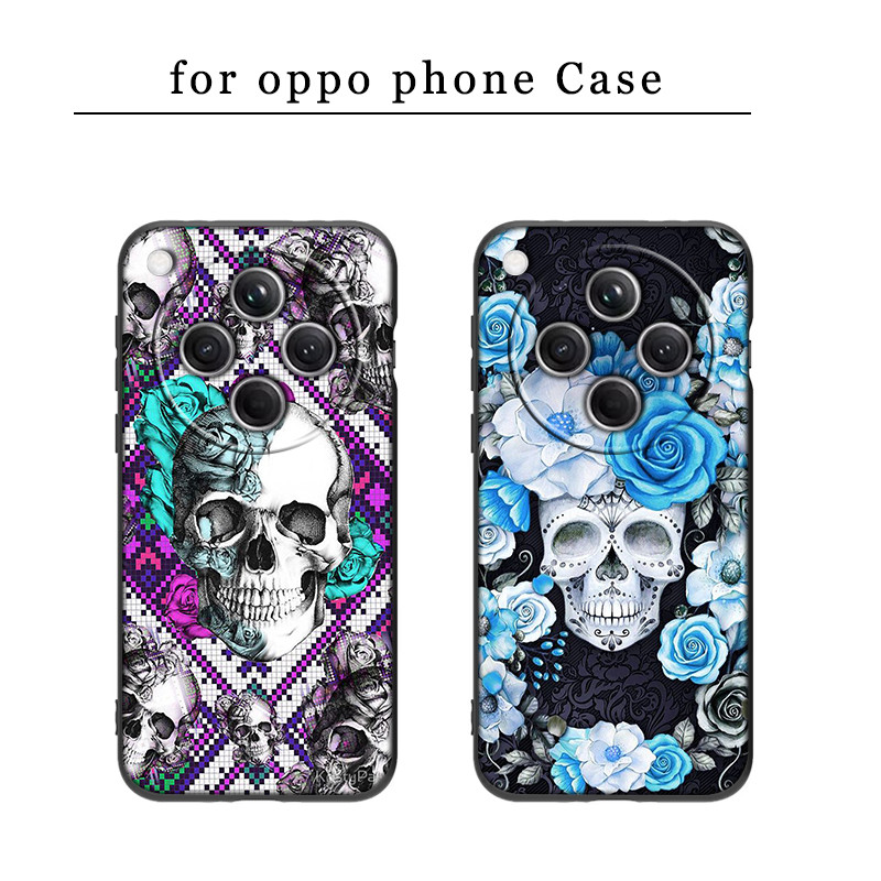 QL148 ดอกไม้กะโหลก OPPO A57 4G A5S A7 A8 A31 A60 A76 A77 A80 A91 F15 F3 A92 A93 A72 A52 A94 Soft Cas