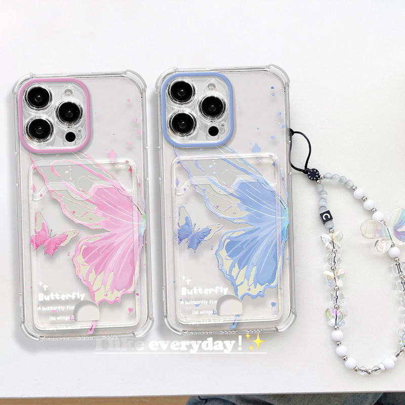 Blue Pink Butterfly Card Slot Holder เคสโทรศัพท์สําหรับ Huawei P30 Pro / Huawei Y6P Y7A / Y9 2019 / 