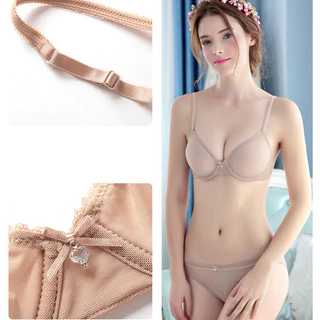 ผู้หญิง Ultra บาง Bra + กางเกงชุดเซ็กซี่โปร่งใสเยาวชนสาวไม่มีฟองน้ําชุดชั้นในแหวนเหล็กนุ่ม Push Up ชุดชั้นในลวดหญิง Bralette