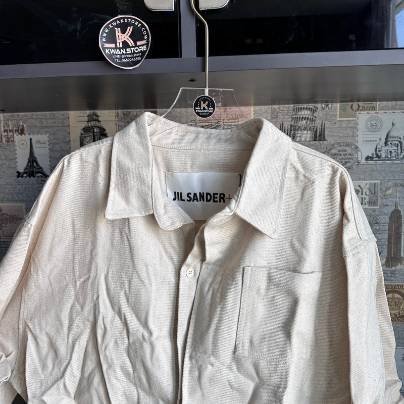 ♞,♘Jil Sander Shirt เสื้อเชิ้ตสีครีมผ้าดิบ ผ้ายีนส์