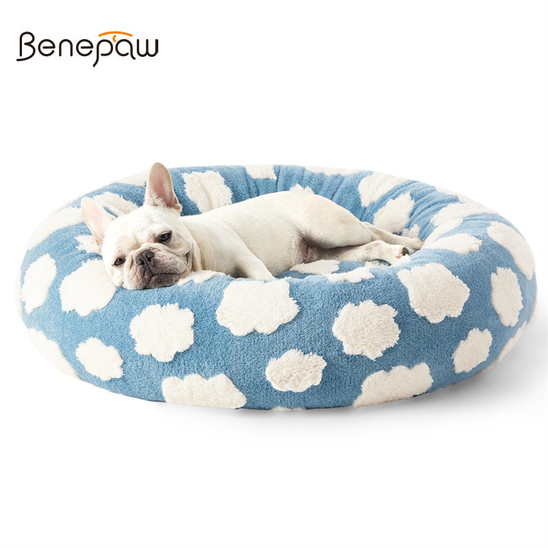 Benepaw Calming Donut เตียงสําหรับสุนัขและแมว Ultra-Comfort Sherpa ยกขอบล้างทําความสะอาดได้การออกแบบสไตล์ของขวัญสัตว์เลี้ยงที่สมบูรณ์แบบ
