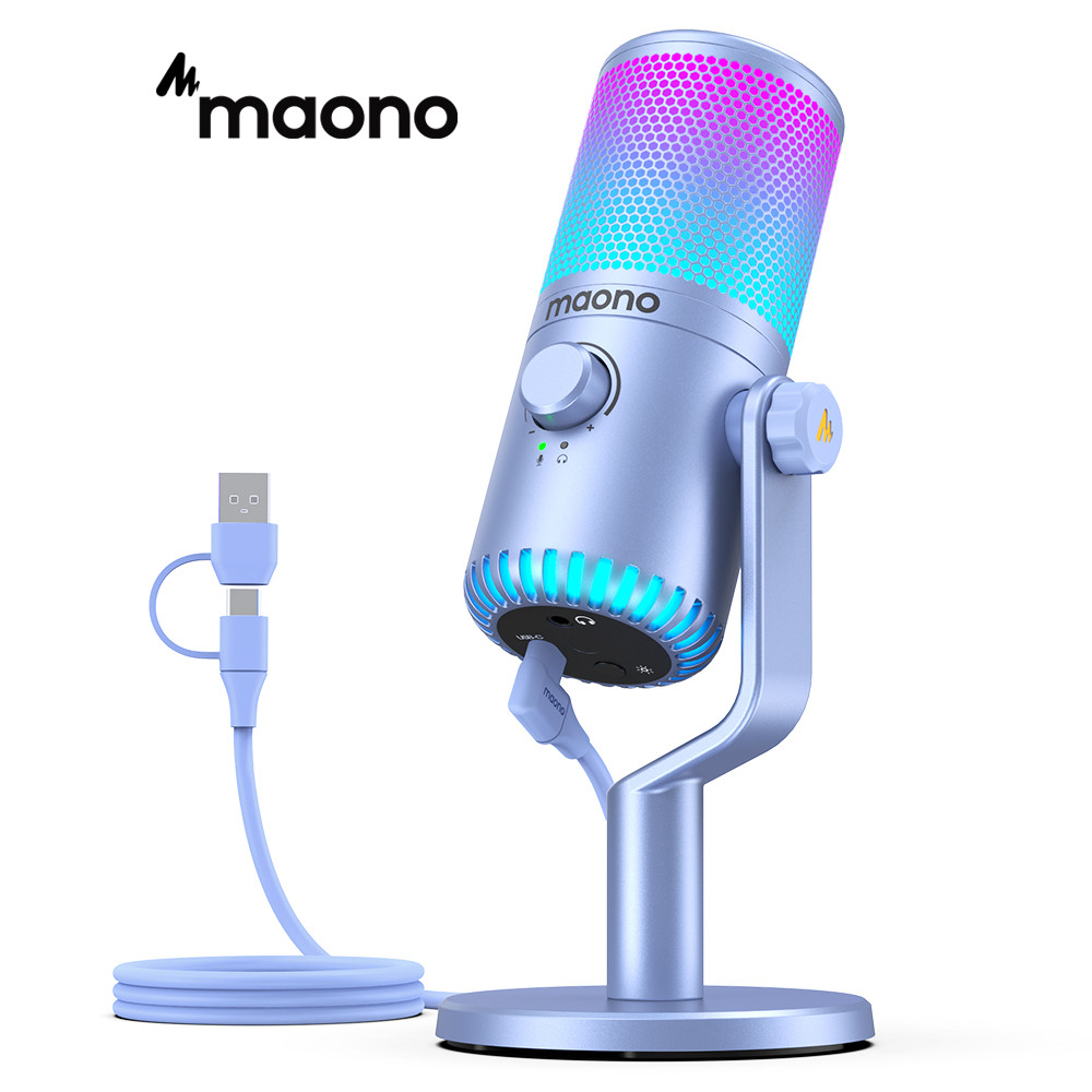 Maono DM30 RGB ไมโครโฟนเล่นเกม USB RGB สีม่วง พร้อมไมโครโฟน และไฟ RGB สําหรับ PC คอมพิวเตอร์ โทรศัพ