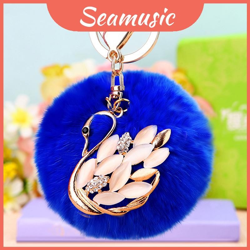 Swan พวงกุญแจโลหะพรีเมี่ยม Featuring ปอมปอมนุ่มสําหรับของขวัญ Chic ให้
