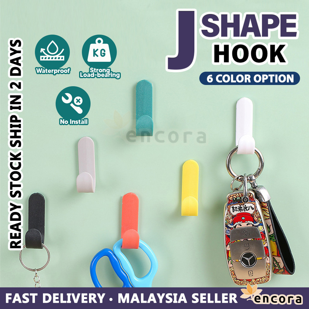 Encora Punch ฟรีพลาสติกติดผนัง J Hook Shape Penyangkut Dinding Plastik แขวนผนัง Hook J Shape Hook