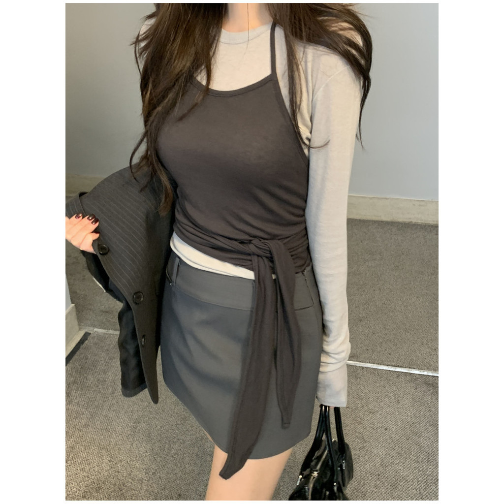 79365 เสื้อยืดคอกลมแขนยาว/ลูกไม้ขึ้นถักเสื้อแขนกุด