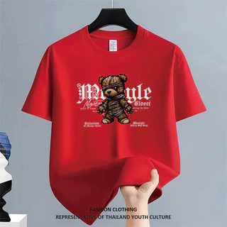 ผู้ชาย สีดําแขนสั้น สตรีทแฟชั่น ลายการ์ตูน วินเทจ เสื้อยืด สวมใส่สบาย คอกลม ผ้าเนื้อนุ่ม สีขาว-ดำ OVERSIZE เสื้อเมกา