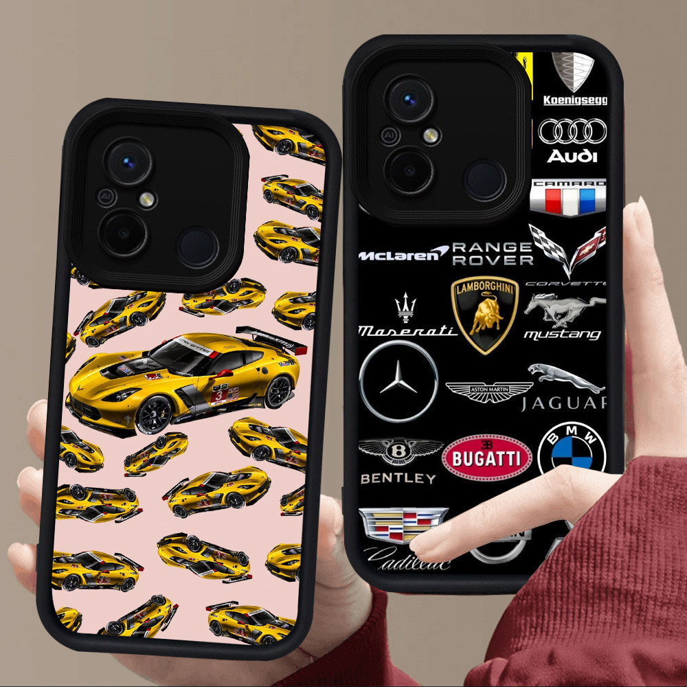 E102 ออกแบบรถยนต์สําหรับซิลิโคนสีดํา Xiaomi Redmi POCO M3 M4 A1 C55 A2 12C C65 9A 9T 9C 10C A5 C71 ห