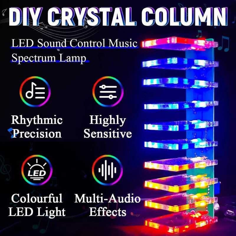 PCB ชุดฝึกซ้อมการบัดกรี แสดงผลเสียง LED สเปกตรัมดนตรี คอลัมน์คริสตัลอิเล็กทรอนิกส์ LM339 LM358