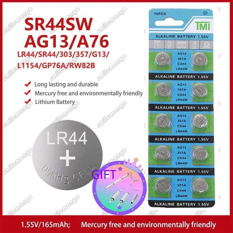 1.55V 2PCS-50PCS AG13 LR44 L1154 RW82 SR1154 SP76 แบตเตอรี่ปุ่ม SR44 A76 LR1154 GP7 Cell Coi