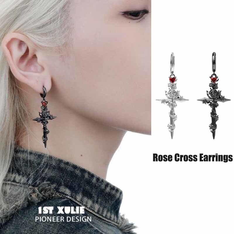 ต่างหูสไตล์สตั๊ด Rose Cross สำหรับปี 2025 ดีไซน์ High-End ในโทนダーก