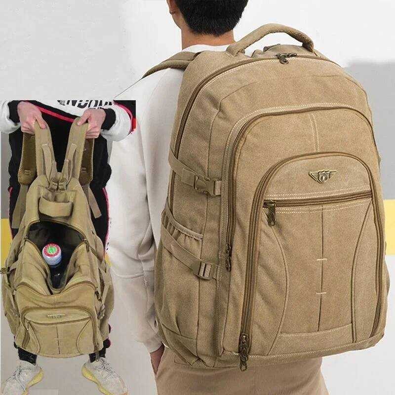 70L ผ้าใบหนา Camping กระเป๋าเป้สะพายหลังขนาดใหญ่ความจุกันน้ํากลางแจ้ง Trekking Travel ปีนเขา Lage Ru