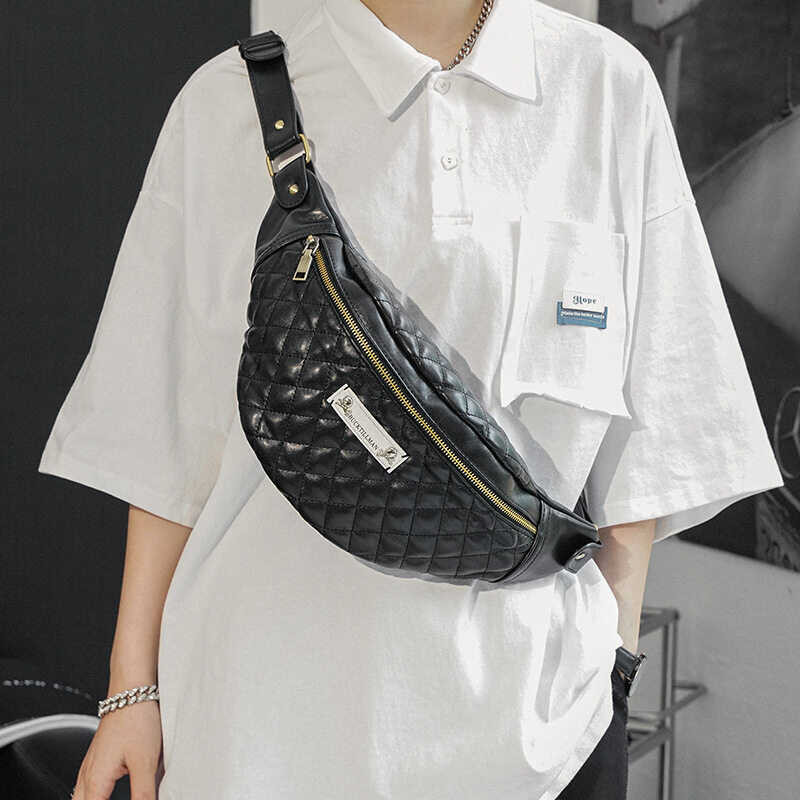 ❤ SD Men Packs Artificial Leather Simple Korean Fashion Rhomboid Large Ins Chest Waist Bag Yh3