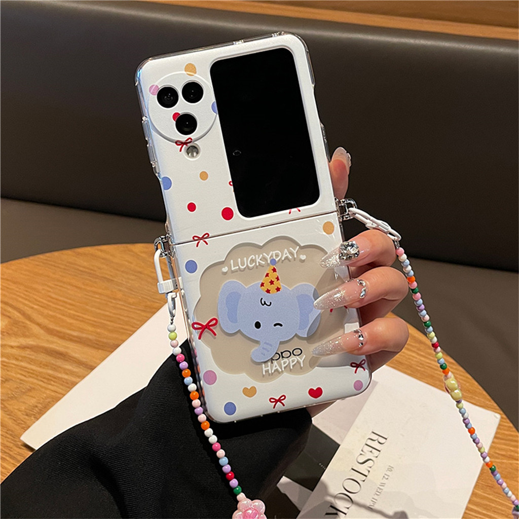 เกาหลีน่ารักใสช้างกรณีที่มีโซ่crossbodyสําหรับoppoค้นหาn2 Flip Find N3 Flip N2 Flip N3 Flipปกหลัง