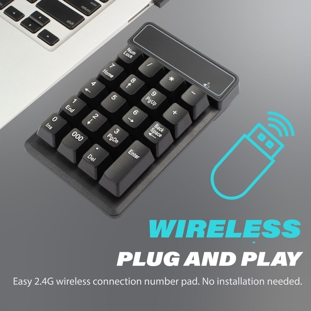 Mini 2.4G ไร้สาย USB แป้นพิมพ์ตัวเลขแบบมีสาย Numpad คีย์บอร์ด 19 คีย์ Digital Number Pad สําหรับ Win