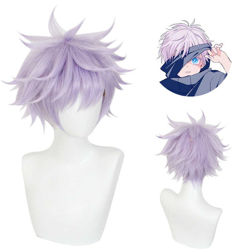 ➧ Jujutsu Kaisen Gojo Satoru Wig Cosplay Purple Fluffy Hairpiece Anime Heat Resistant Syntheti