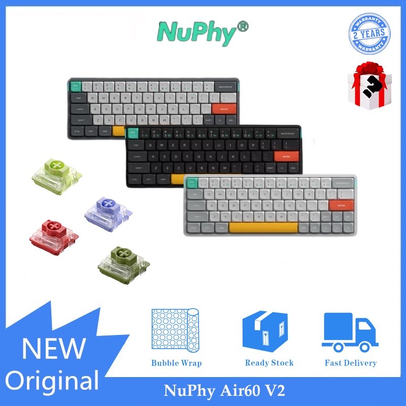 Nuphy Air60 V2 คีย์บอร์ดบลูทูธไร้สาย mac สวิตช์ต่ํา แบบบางเฉียบ