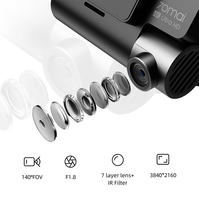 Cinema-quality Dash UHD Built-in GPS ADAS 70mai 4K Front A800S 24H Parking Support Rear Cam