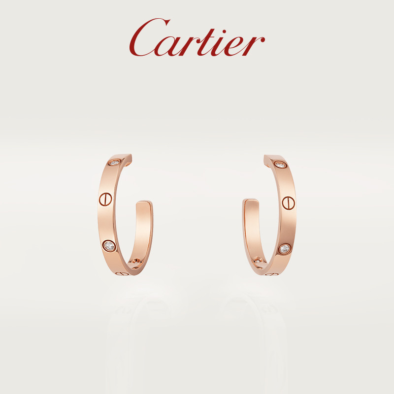 [พร้อมกล่อง] Cartier Cartier LOVE Series ต่างหูเพชรสีโรสโกลด์แคบ [คลังสินค้าพร้อม]