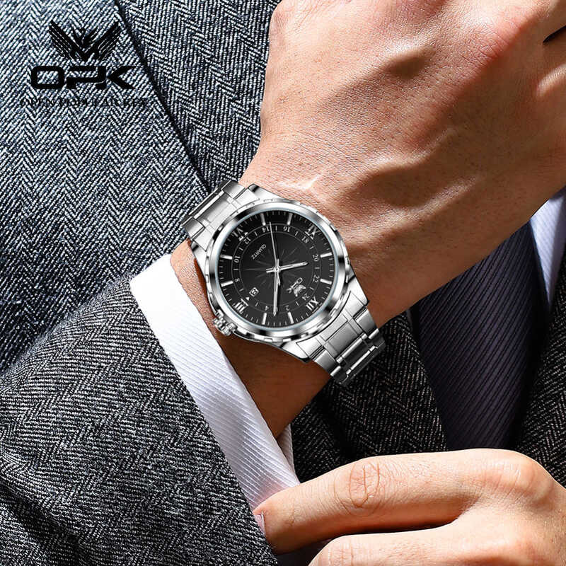 Men's OPK Casual Watch 2024 New Stainless Steel Strap Waterproof Business Style Fashion Quartz Cale