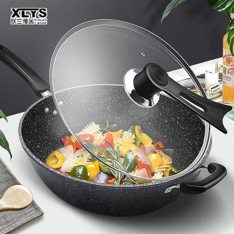 LY Maifan Stone Non-Stick Stir-Fry Pan Household Induction Cooker Wok Pan 32Cm 34Cm Induction Cooke