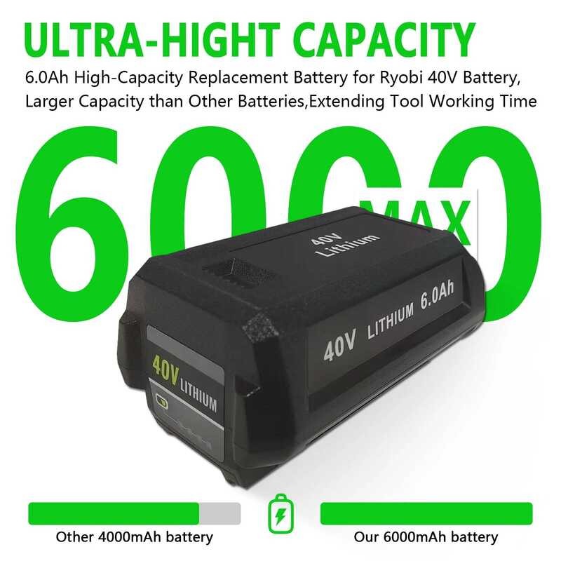 แบตเตอรี่ลิเธียมไอออน 6.0Ah 40V สำหรับ Ryobi OP4060 OP4050 OP4030 OP4026 RY40200 OP4040 RY40430 RY40