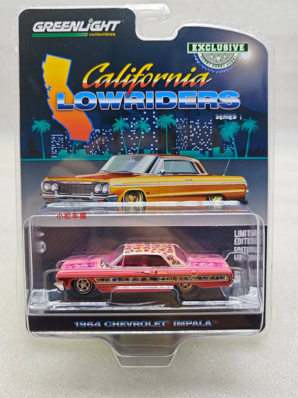 แสงสีเขียว 1: 64 1964 Chevrolet Black Spotted Antelope Low Rider-Gypsy Rose Hard Card Board
