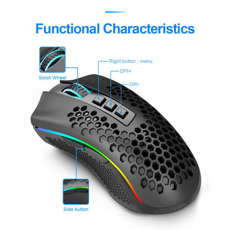 REDRAGON Storm Pro M808-Ks RGB USB 2.4G เมาส์เกมมิ่งไร้สาย 16000 DPI