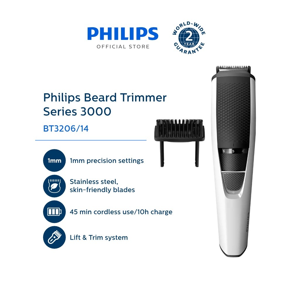 Philips Beard Trimmer Series 3000 BT3206/14 (เครื่องเล็มขนสําหรับผู้ชาย)