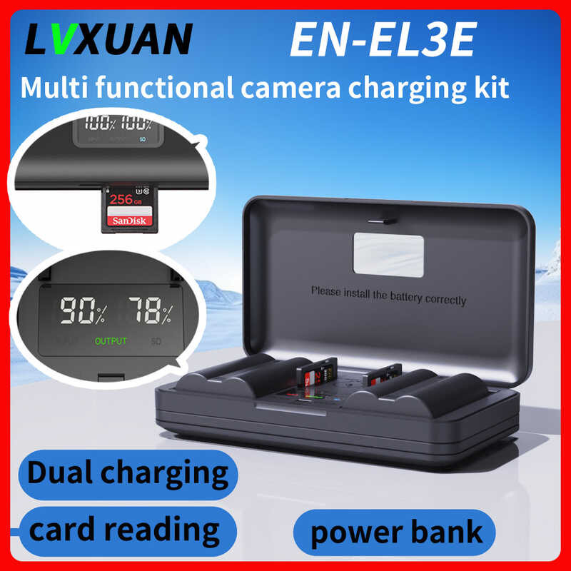 EN-EL3E 6 battery and LCD USB charger for Nikon D50, D90, D100, D100SLR, D200, D300, D300s, D70,