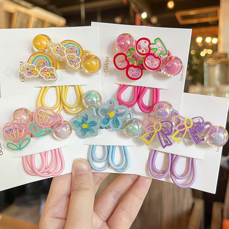2ชิ้นใหม่น่ารักหักเพชรสีโบว์เด็กวงผมยืดหยุ่นสาวอุปกรณ์ผม