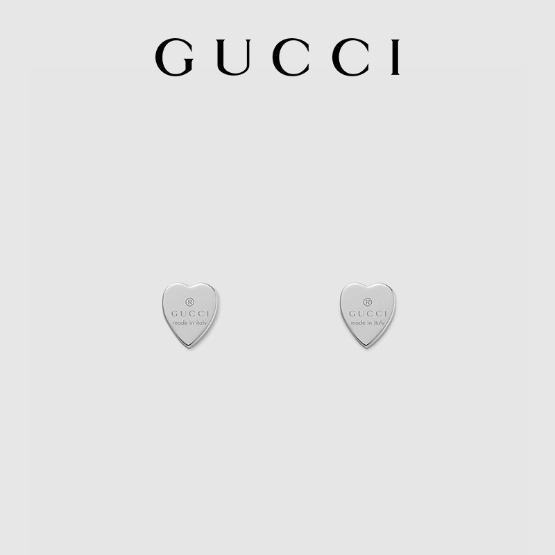 ,,[พร้อมกล่อง] Gucci Gucci ตกแต่งโลโก้ Gucci ต่างหูเงินรูปหัวใจของขวัญวันเกิดคู่ [ถุงของขวัญ] rt