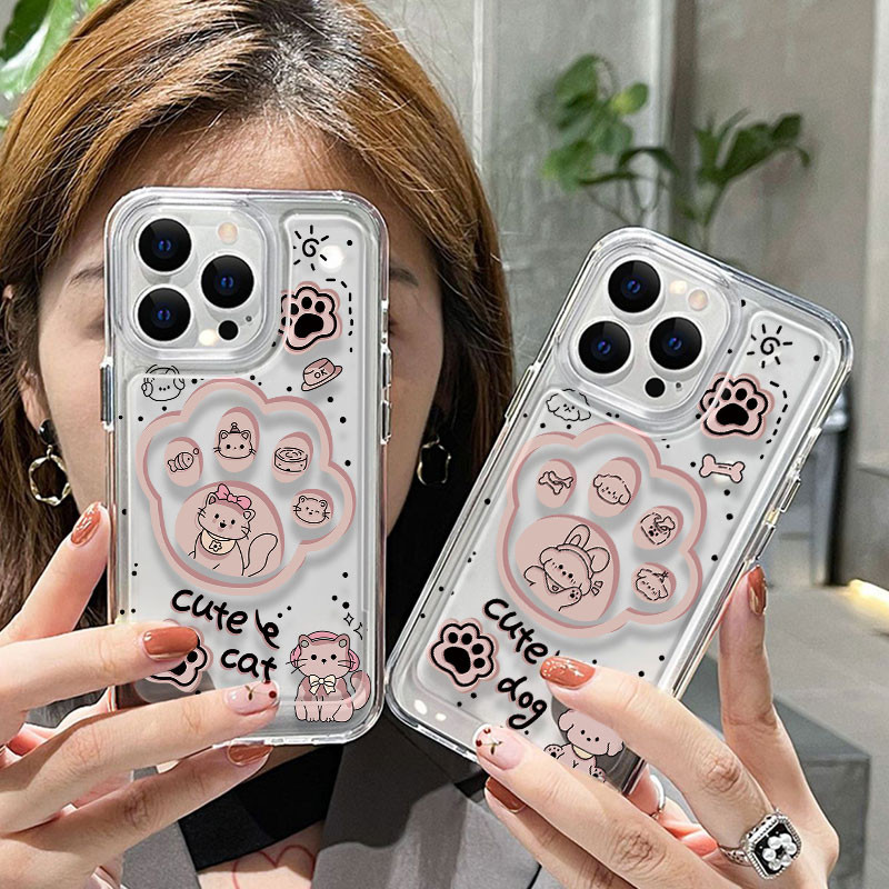 สําหรับ OPPO Reno 2z 2f / Reno4 4F / Reno5 5F / Reno7 Z / Reno8 T 8z / Reno10 Pro / Reno12 12f 12 Pro ปลอกน่ารัก Hollow Dog Cat Claws กันกระแทก Soft TPU โปร่งใส Space Shell