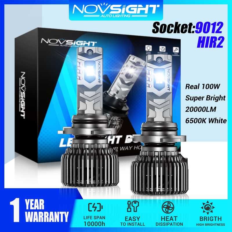 々 Novsight N75 Lights For Car 9012 Hir2 LED Headlight Bulb Kit High/Low Beam 100W 20000Lm 6500K