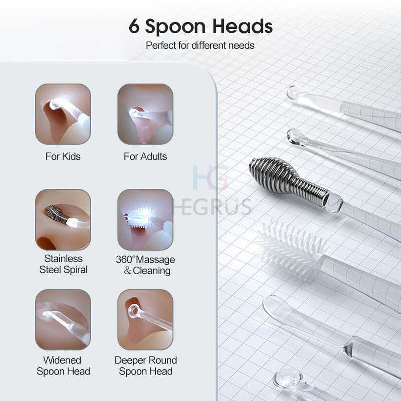 Ear HEGRUS Cleaning Tool Ear Pick Luminous Ear Tweezer Rechargeable Ears Cleaning Tools Set LED Ear