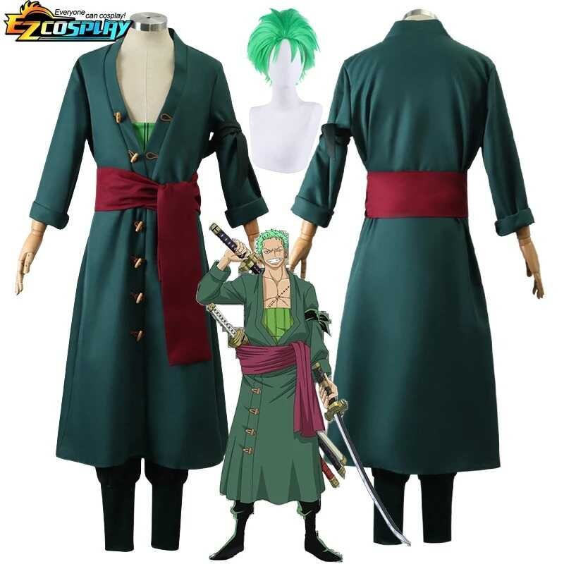 Roronoa Zoro Cosplay Costume Anime Kimono Robe Zoro Roronoa Green Uniform After Two Years Disfraz H
