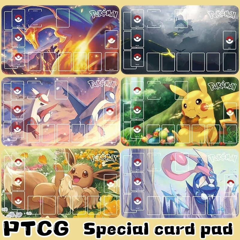 60x35 ซม.อะนิเมะ Pokemon PTCG การ์ด Pad Charmander Pikachu ผู้เล่นเดี่ยว Battle Pad Gengar 2 มม.ล็อคขอบเกมตาราง Pad ของเล่น