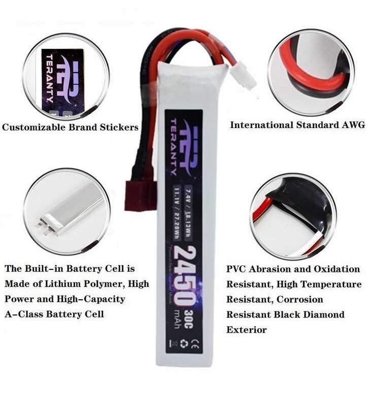 แบตเตอรี่ B07 Lipo สำหรับ ลม 11.1V 2450Mah 30C Airsoft BB Air  พก