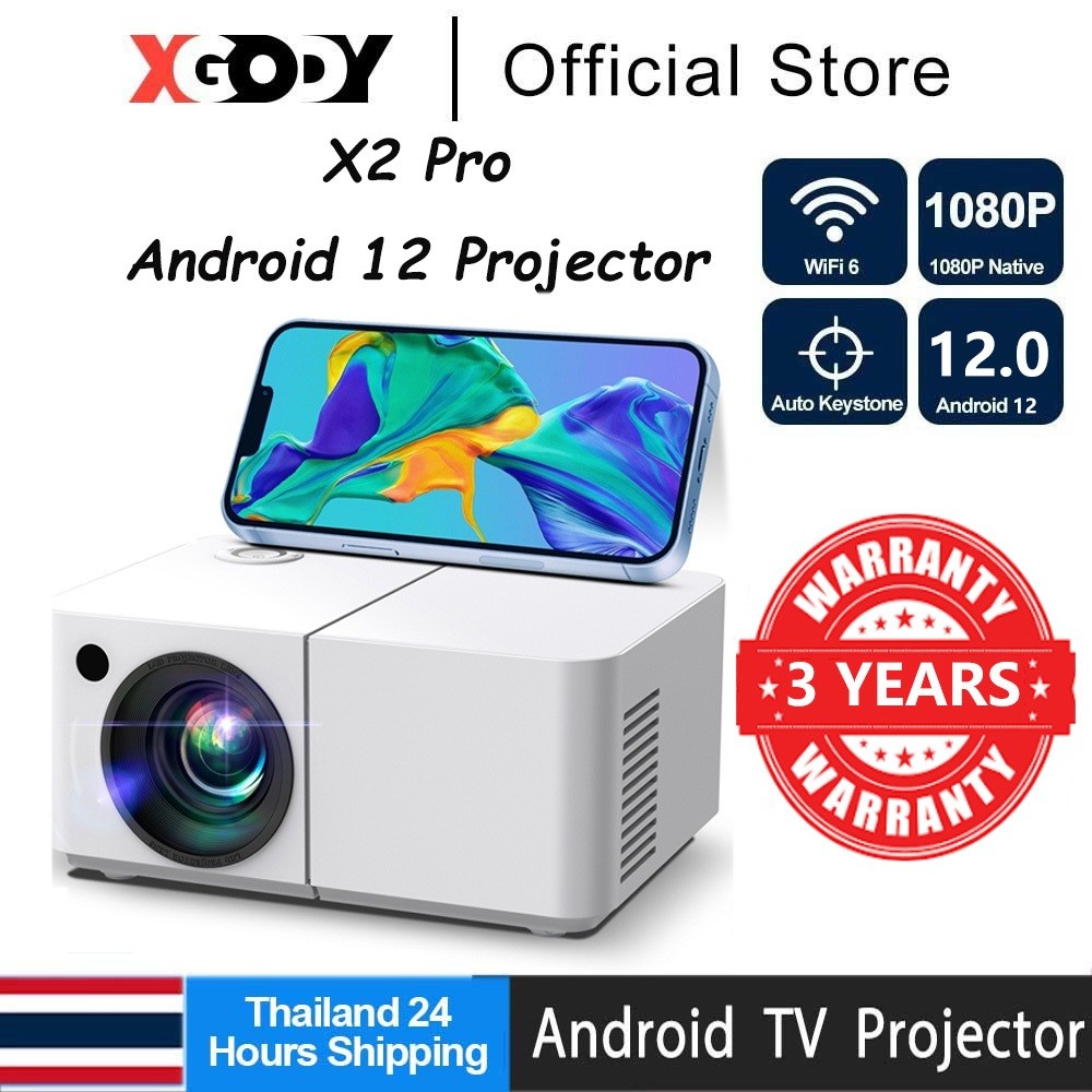 XGODY X2 โปรเจ็กเตอร์ 4K HD WiFi Bluetooth Projector โปรเจ็กเตอร์อัจฉริยะ Android 12 มีแอปในตัว You