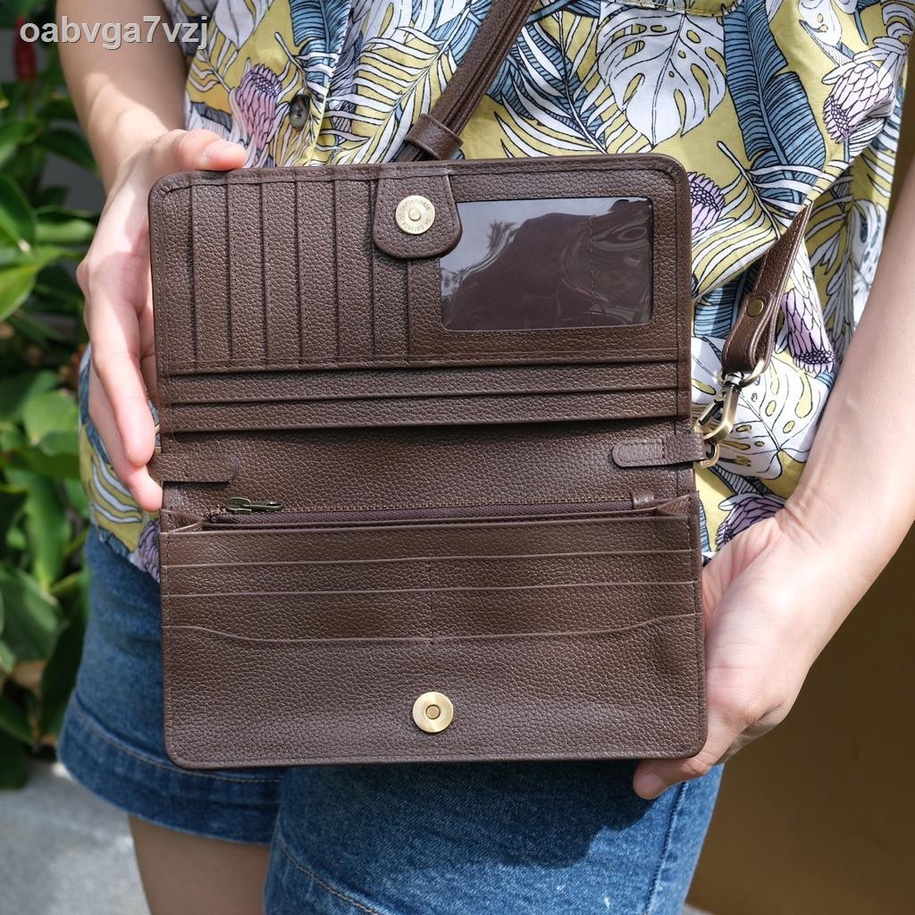 ขายดีมาก!! กระเป๋าสตางค์สะพายได้ ใส่มือถือได้กระเป๋าสตางค์ใบยาวหนังวัวแท้ รุ่น Suna (Hatsukoi Leath