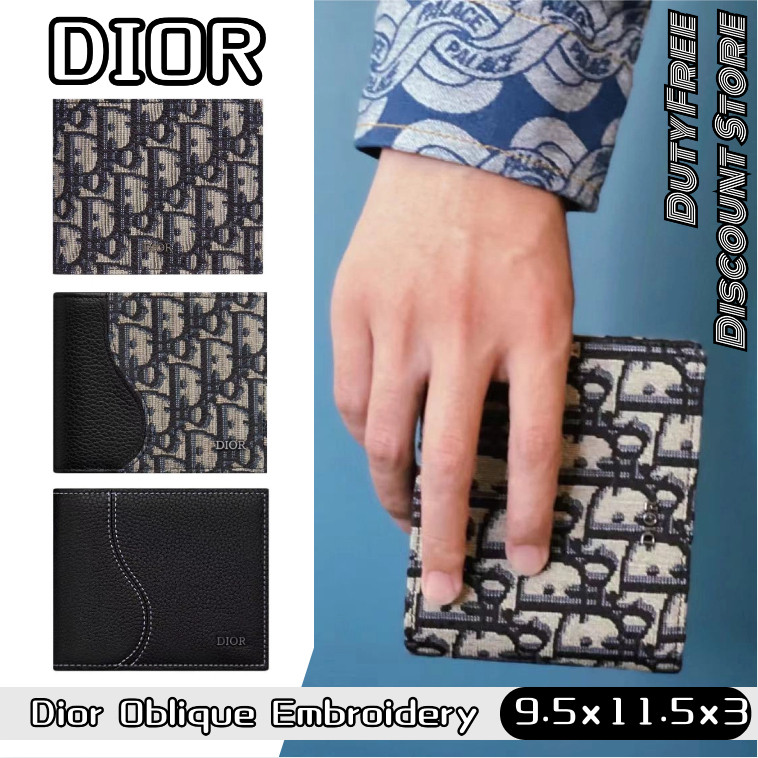 Dior Oblique Embroidered Wallet ดิออร์กระเป๋าสตางค์สองพับผู้ชาย/กระเป๋าใส่บัตร/กระเป๋าสตางค์ 2OBBC0