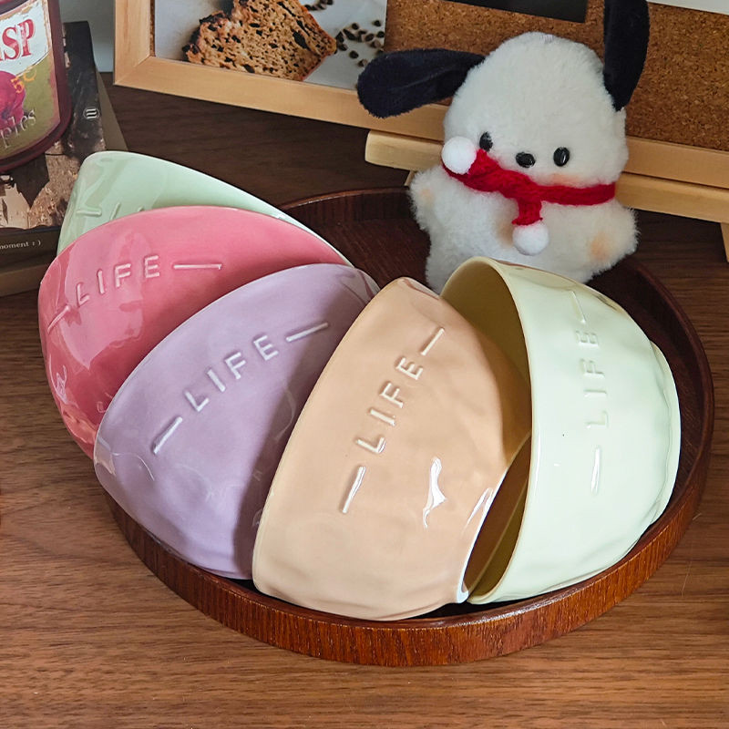 Ins เซรามิคสไตล์บรรเทาชามชามข้าวบ้านหอพักชามขนมข้าวโอ๊ตชามสี underglaze high-end ชาม